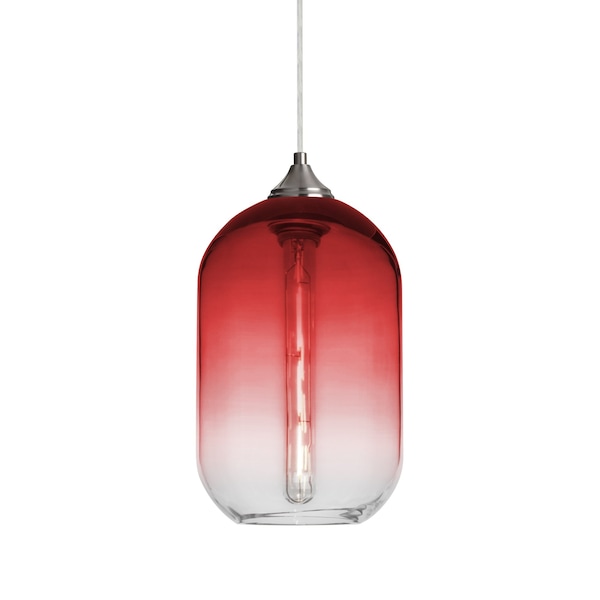 Besa Lighting Omega 12 Cord Pendant, Red/Clear, Satin Nickel Finish, 1x4W LED Filament 1JT-OMEGA12RD-EDIL-SN - main